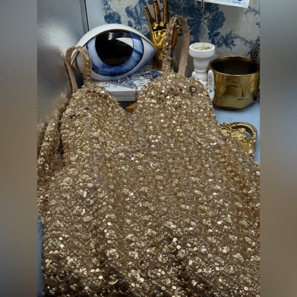 🆕 BRONX & BANCO 🧿 NWOT Allegra Gold Sequin & Beaded Maxi Dress, Sz S US 4 - Picture 14 of 16